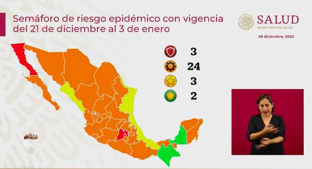 México registró el lunes 5 mil 996 nuevos casos y 429 muertes por COVID-19 - semaforo-epidemiologico1