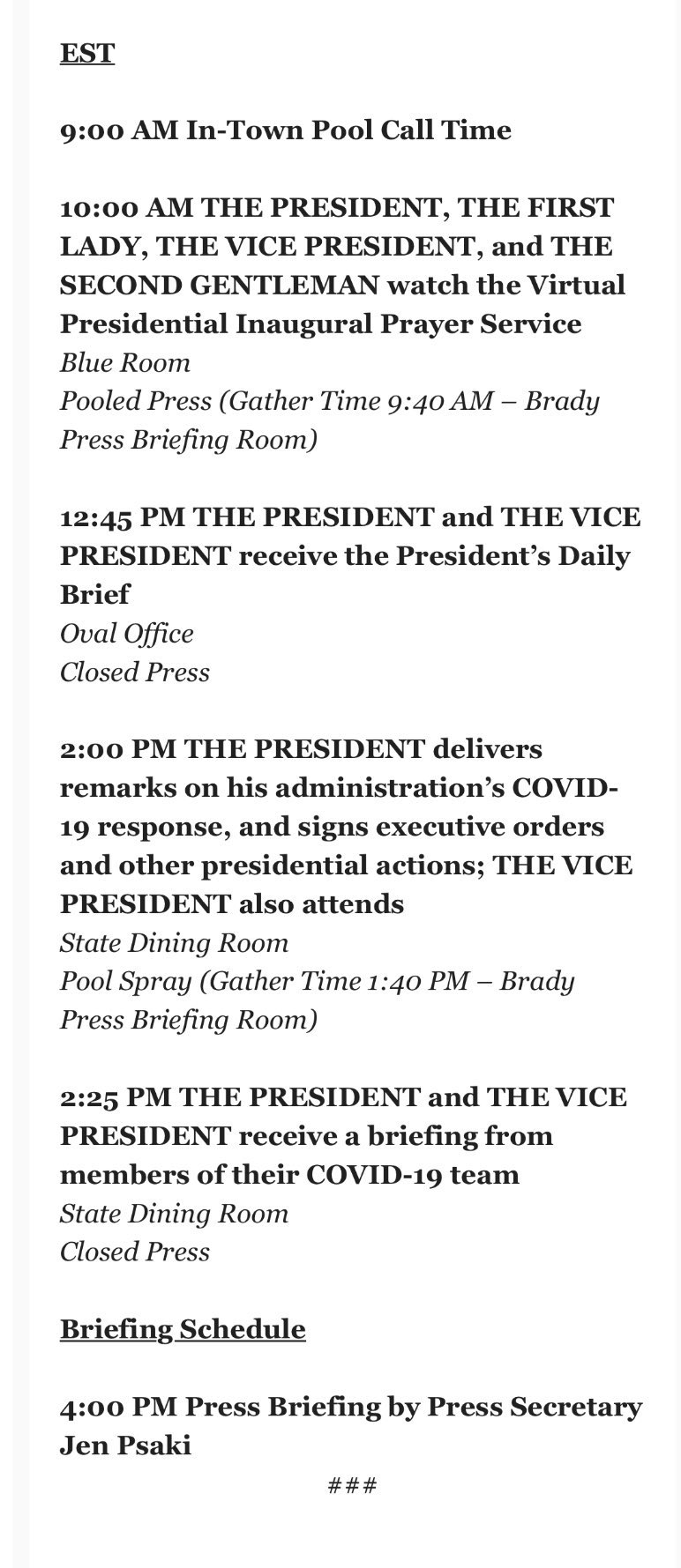 La agenda de Joe Biden en su segundo día como presidente de Estados Unidos - biden-viernes