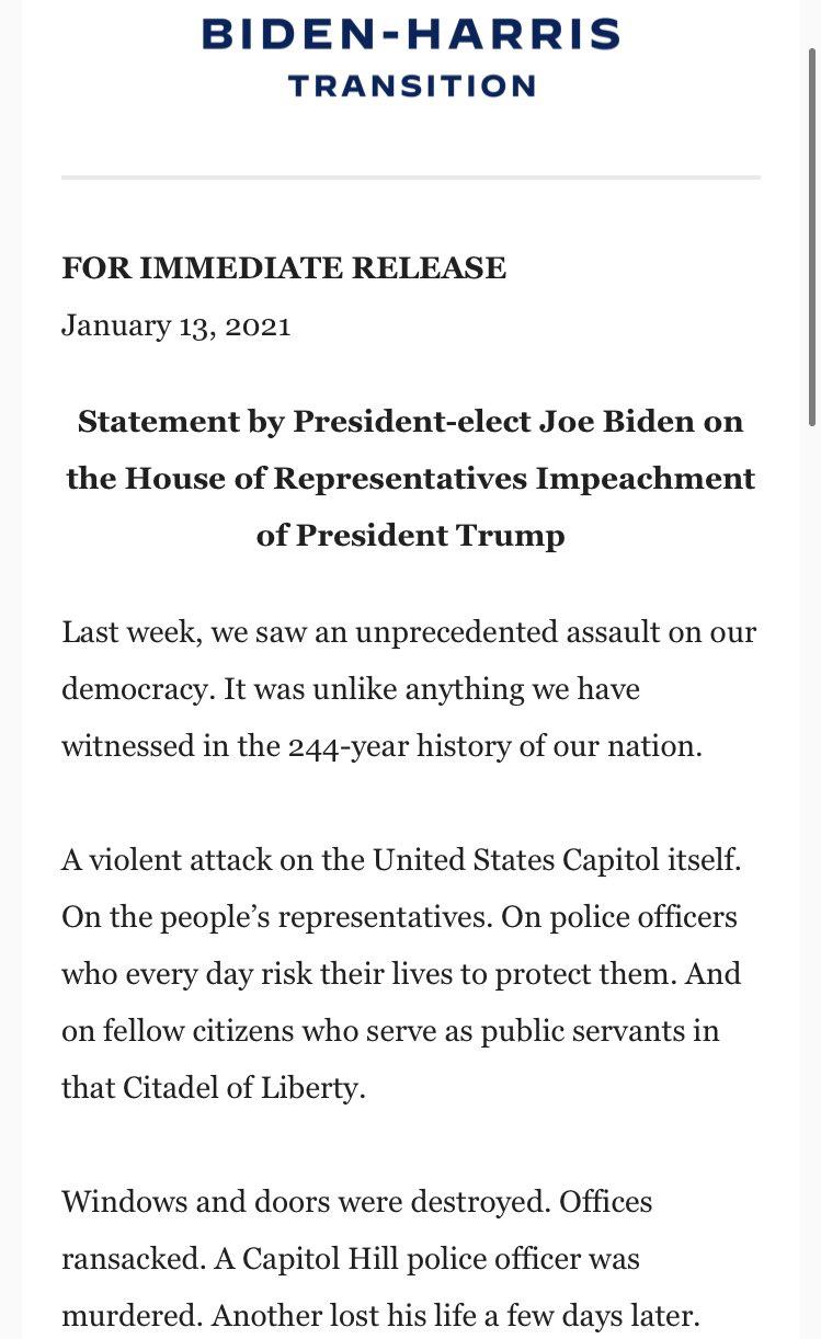 Biden pide al Senado sesionar antes para resolver destitución de Trump - biden