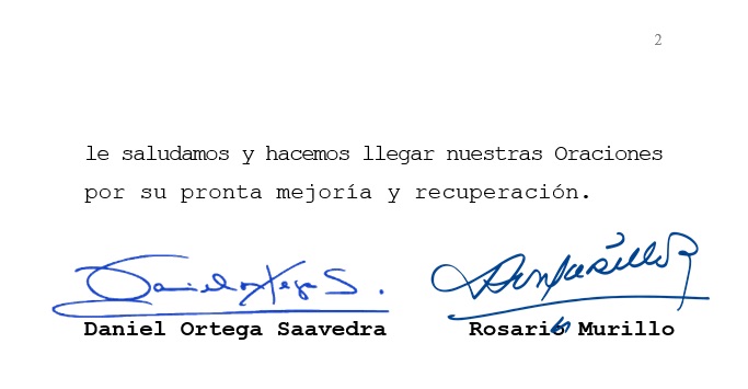 "Hacemos llegar nuestras oraciones por su pronta mejoría y recuperación": Daniel Ortega envía mensaje a López Obrador - carta-amlo-nicaragua1
