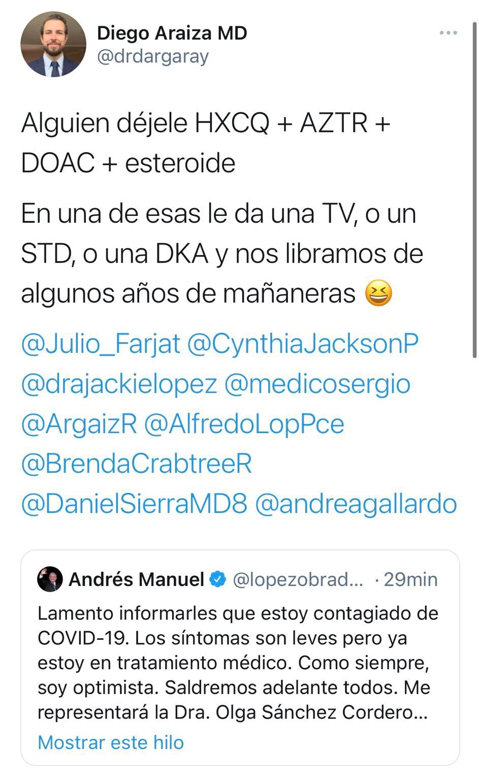 Violó normas éticas médico que sugirió provocar trombosis a AMLO: Sánchez Cordero - diego-araiza-doctor-amlo-lopez-obrador
