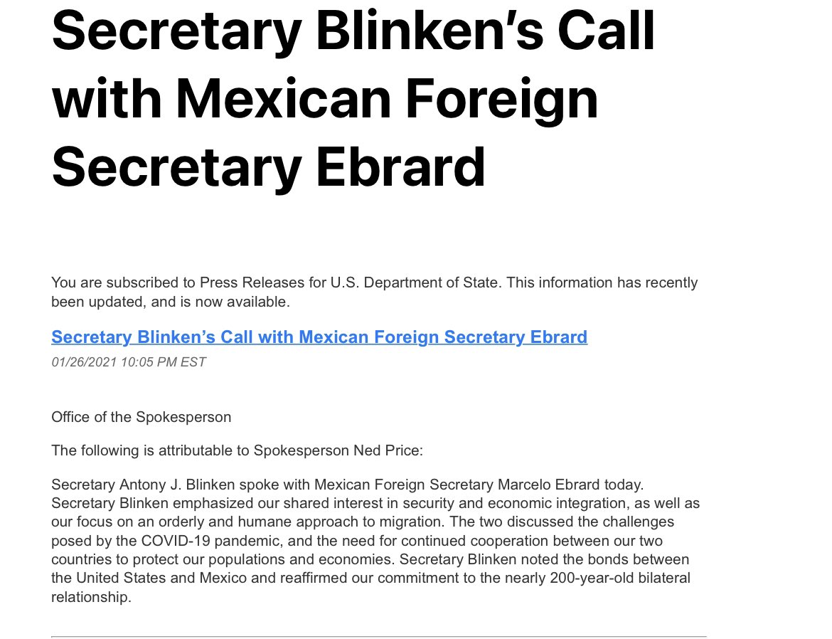 Marcelo Ebrard conversa con nuevo secretario de Estado de EE.UU.; inician labores para mejorar relación bilateral - ebrard