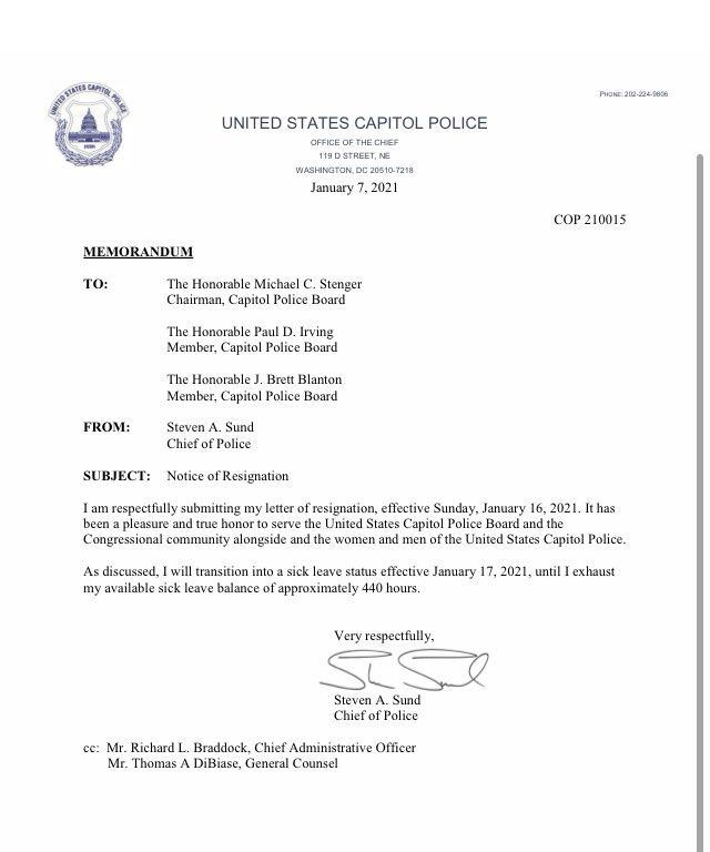 Jefe de policía del Capitolio renuncia tras asalto al Congreso - erko8txxyaetyjn