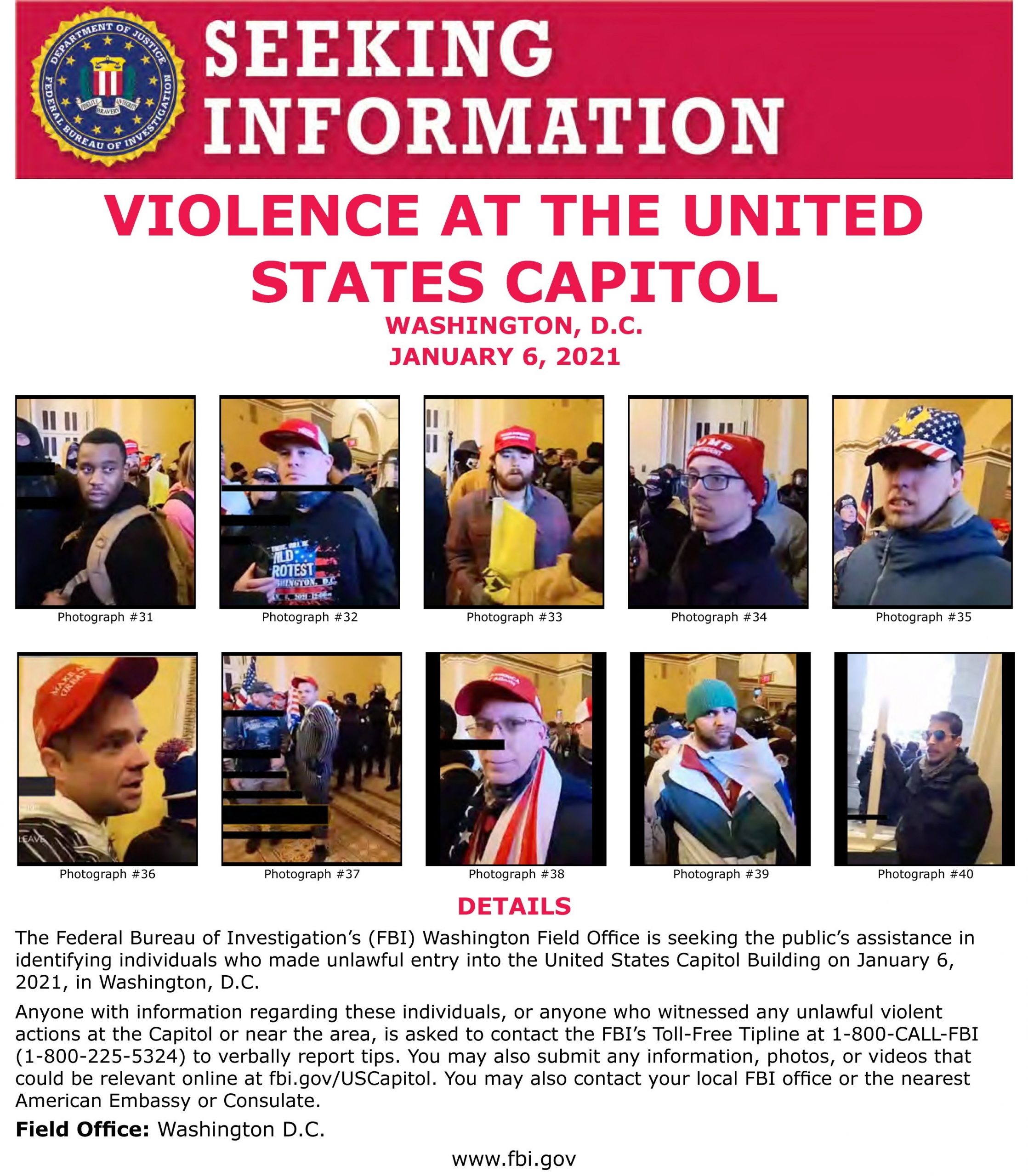 Fiscalía de Estados Unidos abrirá caso criminal por muerte de policía durante asalto al Capitolio - fbi-personas-buscadas-capitolio-scaled