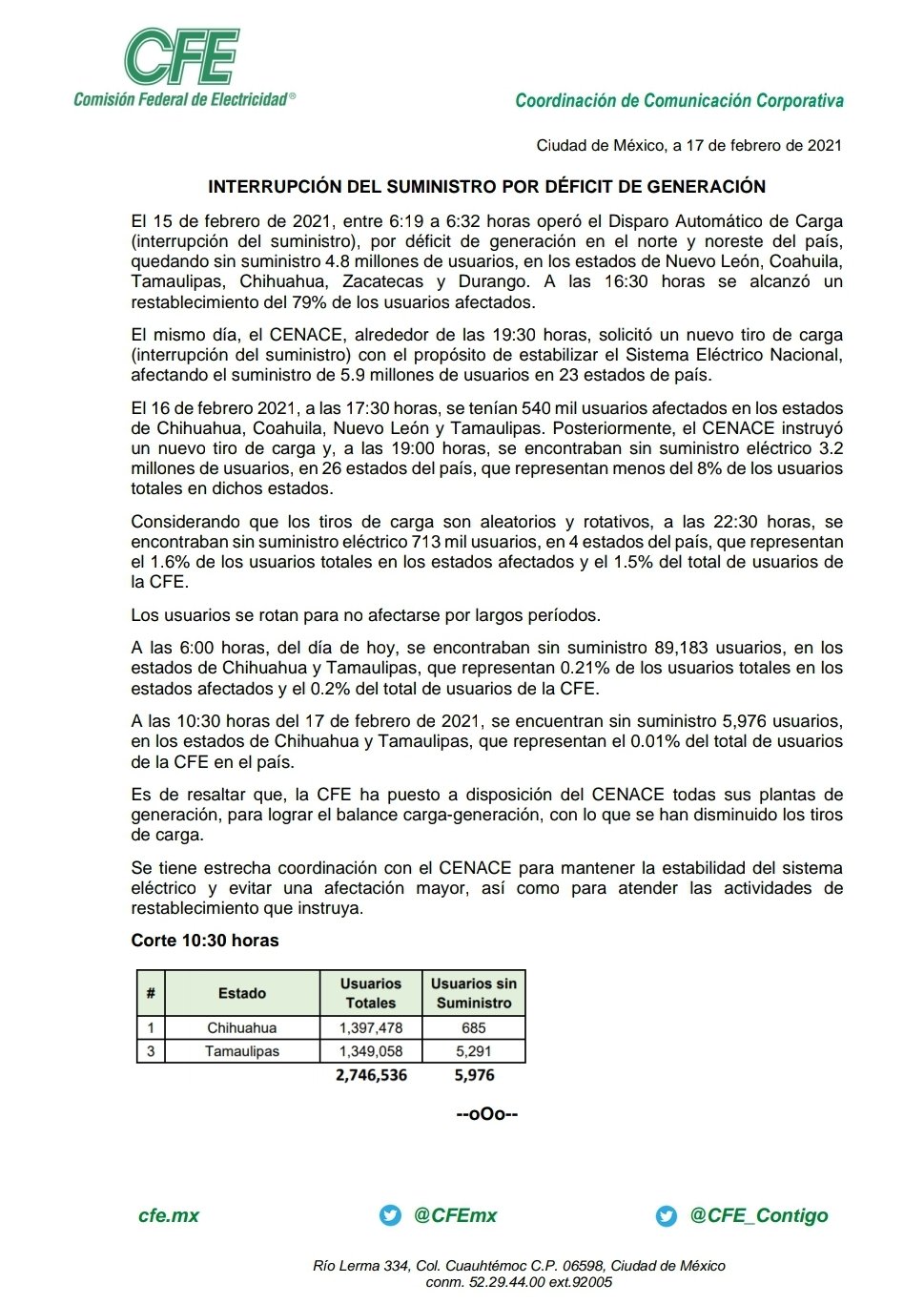 Apagones, por déficit de generación de energía; interrupción se rotó para no afectar a usuarios por largos períodos: CFE - apagon-masivo-cfe
