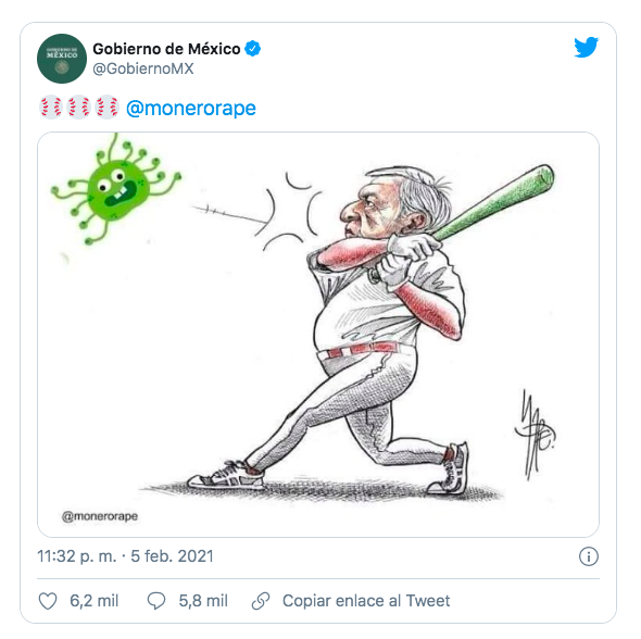 Gobierno de México retira imagen de AMLO bateando al COVID-19 tras críticas - caricatura-amlo
