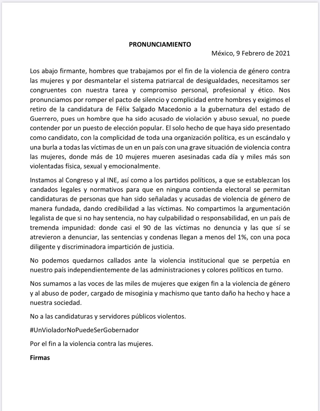 Exigen 150 hombres que le retiren candidatura a Félix Salgado Macedonio al gobierno de Guerrero - carta-hombres-felix-salgado