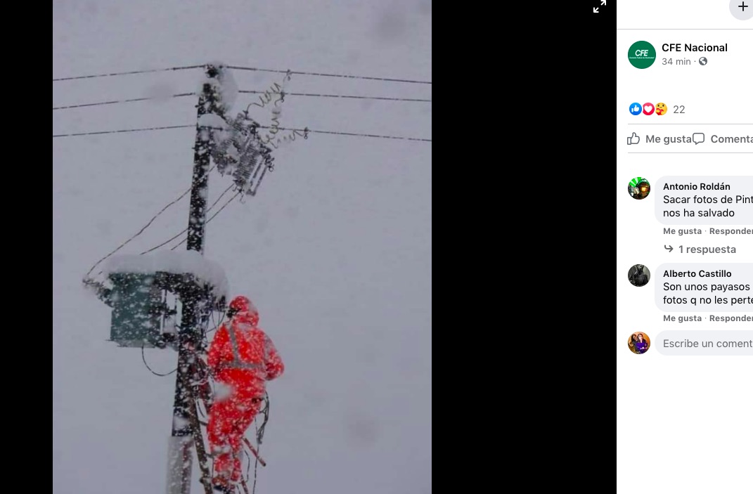 Con imágenes 'fake', CFE agradece a trabajadores que apoyaron al restablecimiento de la electricidad - cfe3