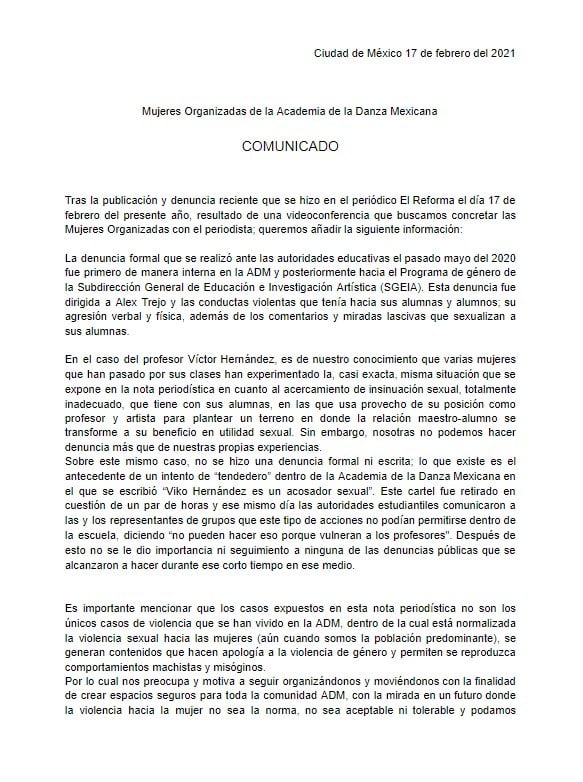 Alumnas exigen destitución de director de ADM por encubrir acoso sexual - denuncias-contra-docentes-de-la-academia-de-la-danza-mexicana