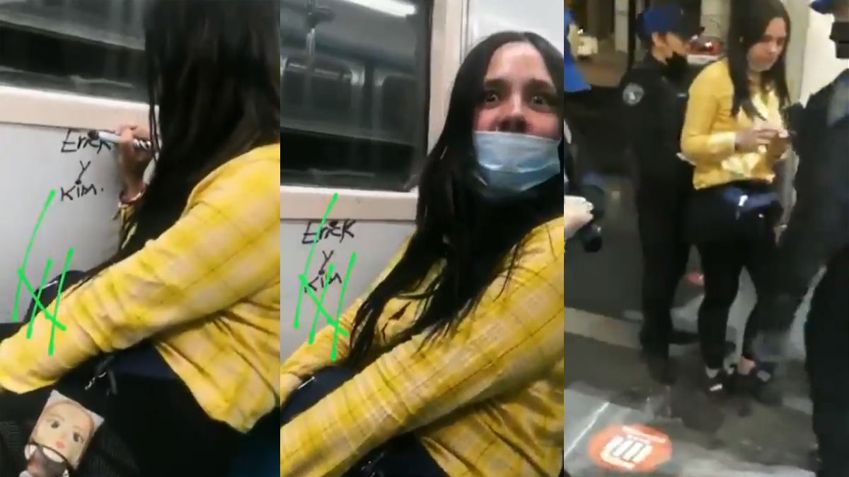 #Video Detienen a joven por pintar vagón del Metro; la apodan #LadyRayones