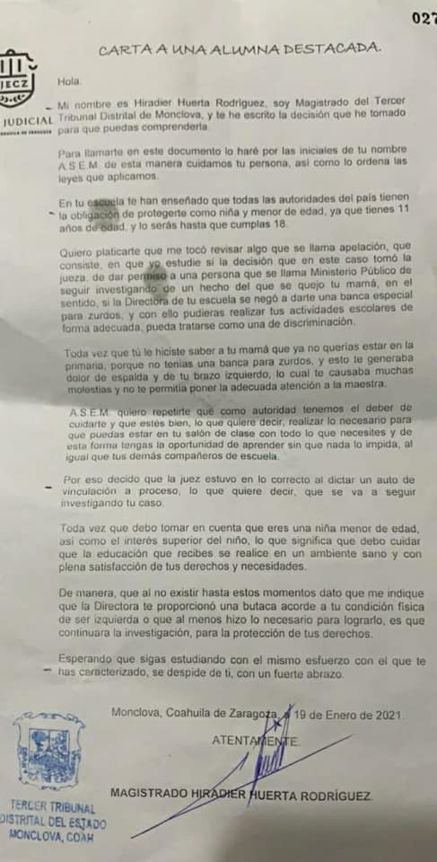 Procesan a directora de primaria en Coahuila por discriminar a alumna zurda - menor-discriminada-zurda-coahuila