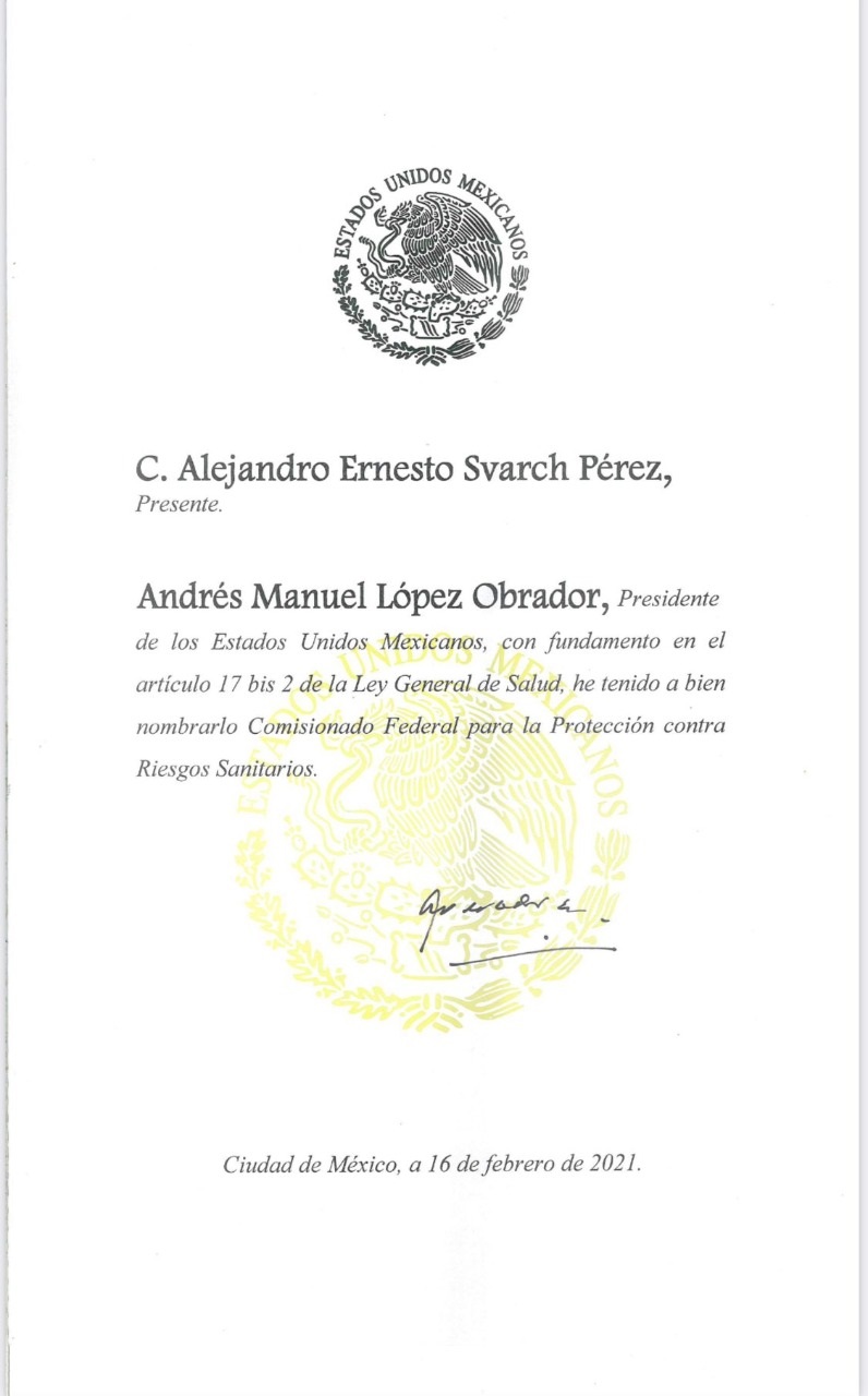 Nombran al doctor Alejandro Svarch como nuevo titular de Cofepris - nombramiento-del-dr-svarch-como-titular-de-cofepris