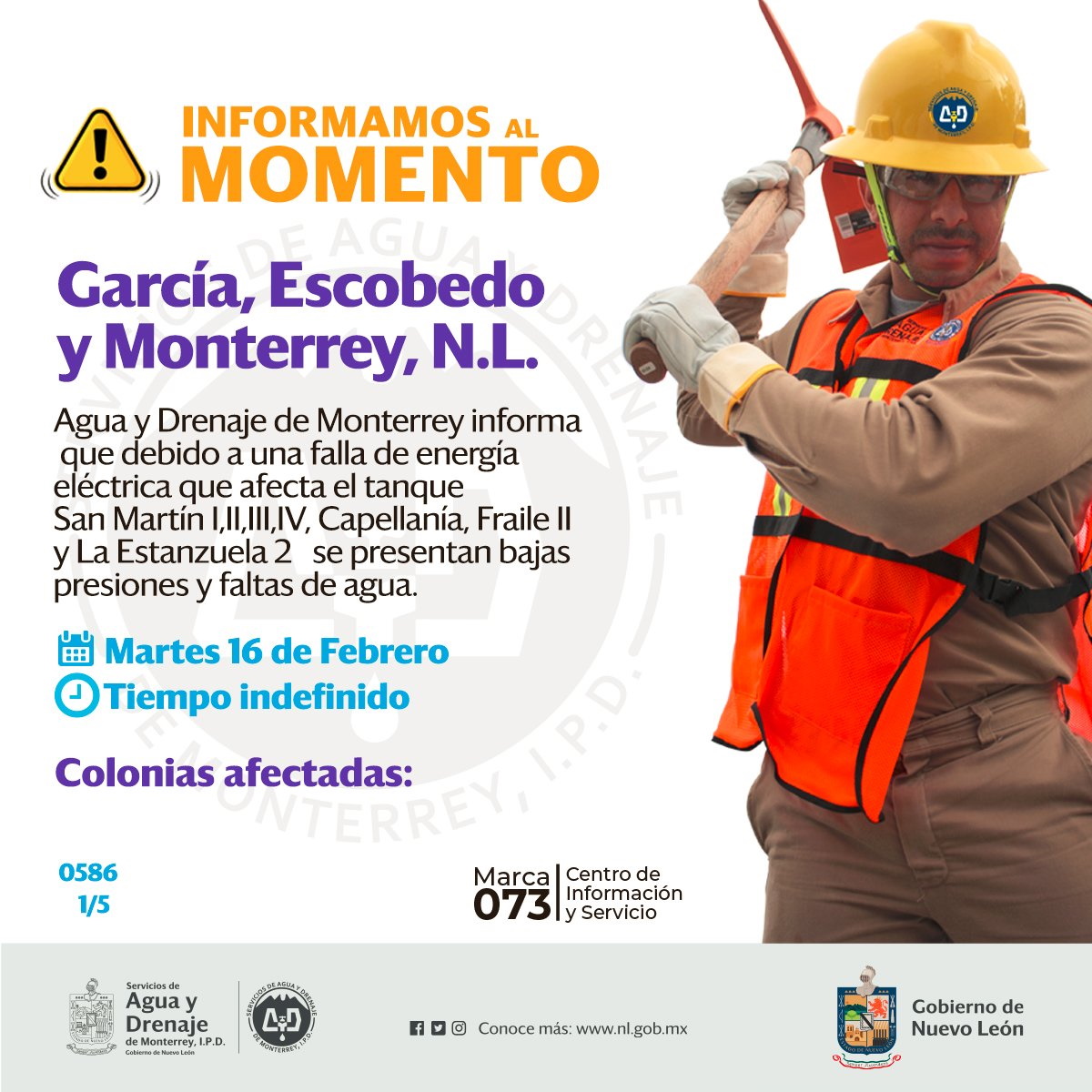 Falla eléctrica provoca cortes de agua en tres municipios de Nuevo León - nvoleonagua01