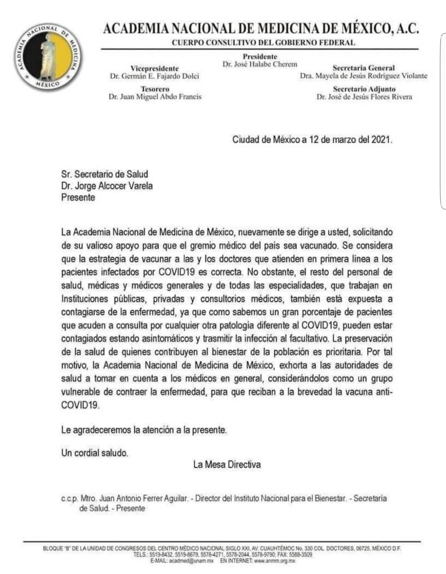 Pide Academia Nacional de Medicina de México vacunar contra COVID-19 a todo el personal de Salud - academia-nacional-de-medicos