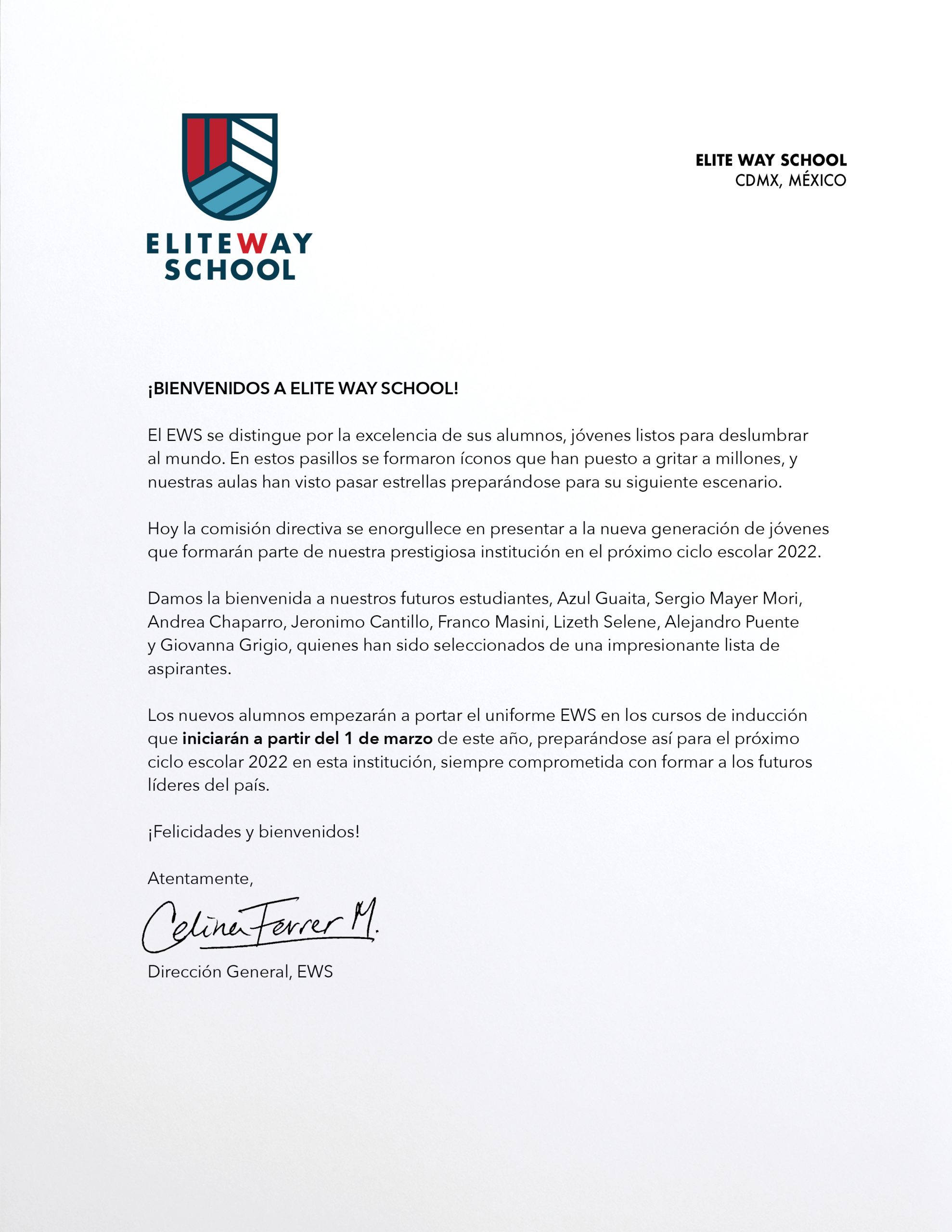 #Video Elite Way School reanuda clases para la nueva generación de 'Rebelde' - carta-de-bienvenida-a-la-ews-scaled