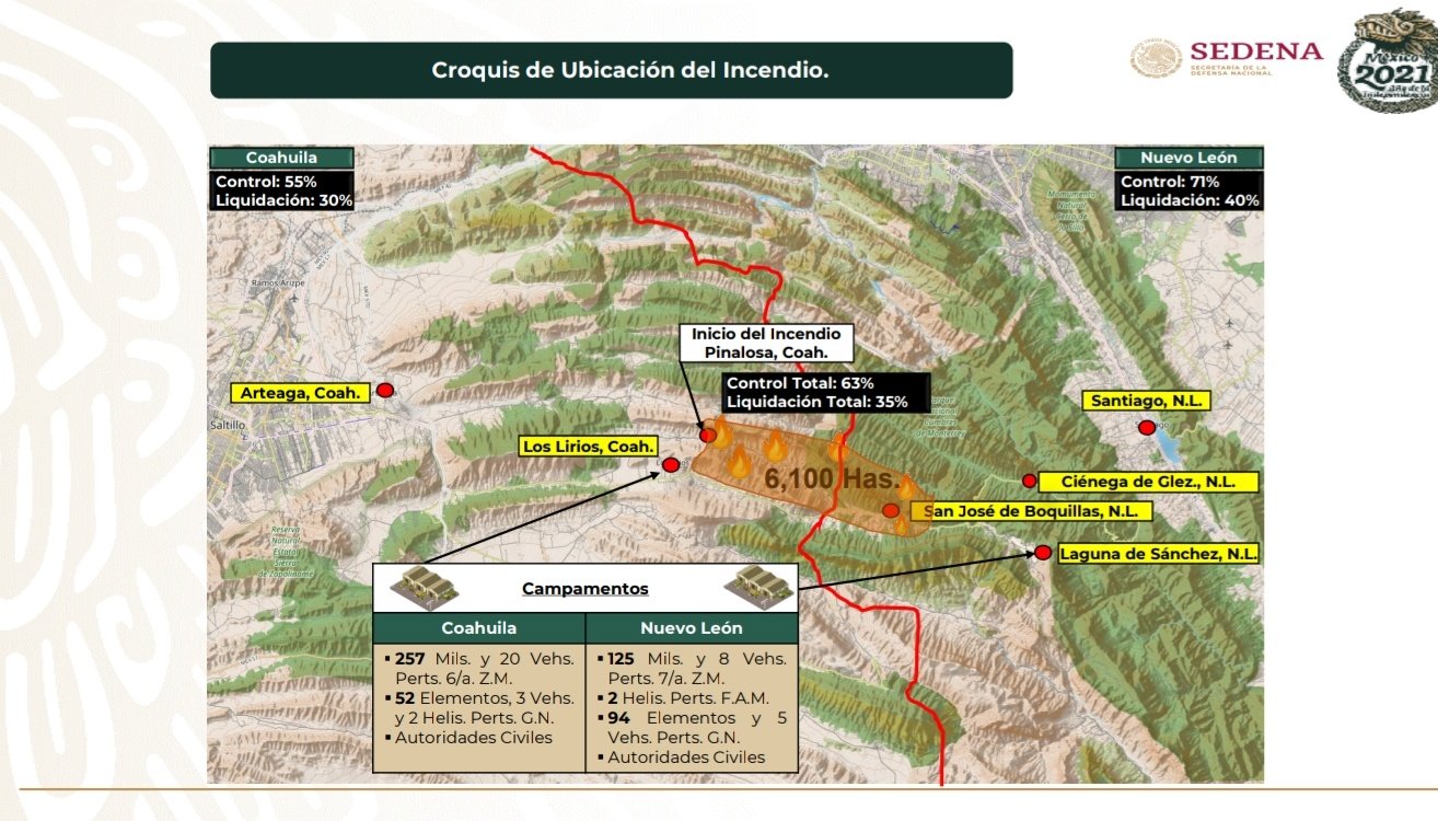 Incendio en límites de Coahuila y Nuevo León controlado en 63 % y liquidado en 35%: Sedena - incendio-coahuila-nuevo-leon-25-marzo-2
