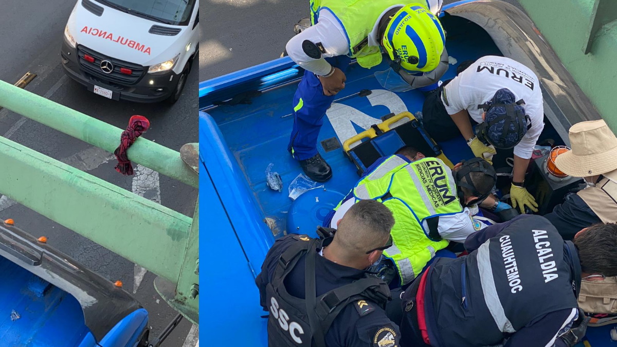 #Video Mujer intenta colgarse de poste de Trolebús en la Cuauhtémoc; policías la rescatan