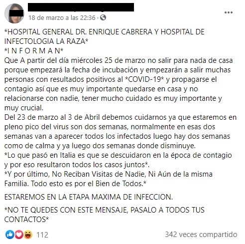 Falsa, alerta sobre una inminente 'incubación' de COVID-19 en México - publicacion-en-facebook-de-falsa-etapa-de-incubacion-del-covid-19-en-mexico