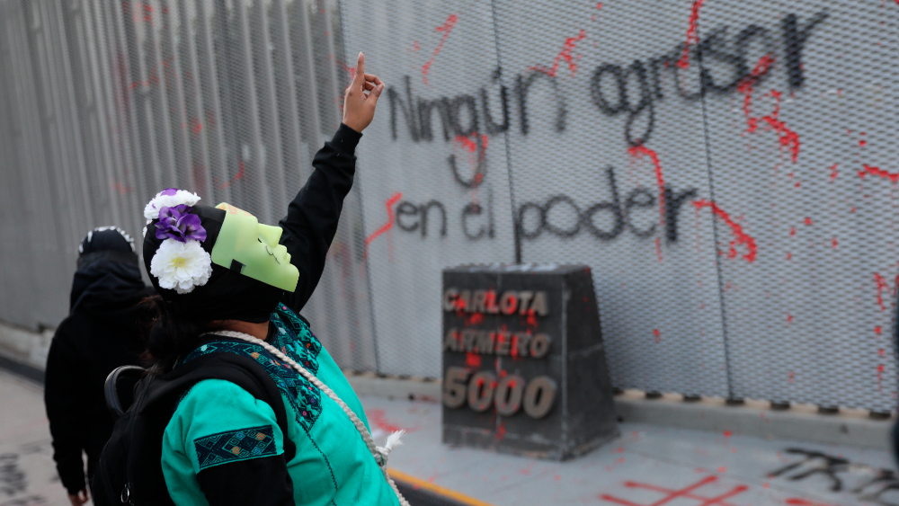 Feministas pintan Tribunal Electoral en repudio a Salgado Macedonio