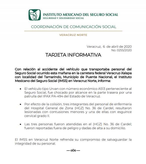 Patrulla impacta en Veracruz a camioneta con personal del IMSS; hay cuatro lesionados - imss-accidente-choque