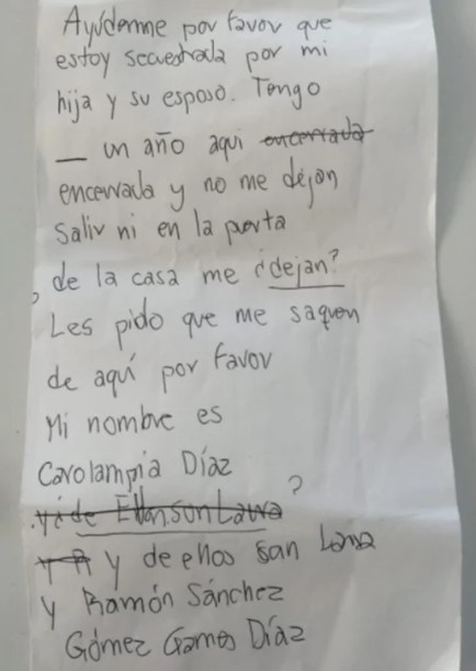 Anciana se retracta de denuncia por maltrato tras pedir ayuda en centro de vacunación - nota-de-auxilio-de-anciana
