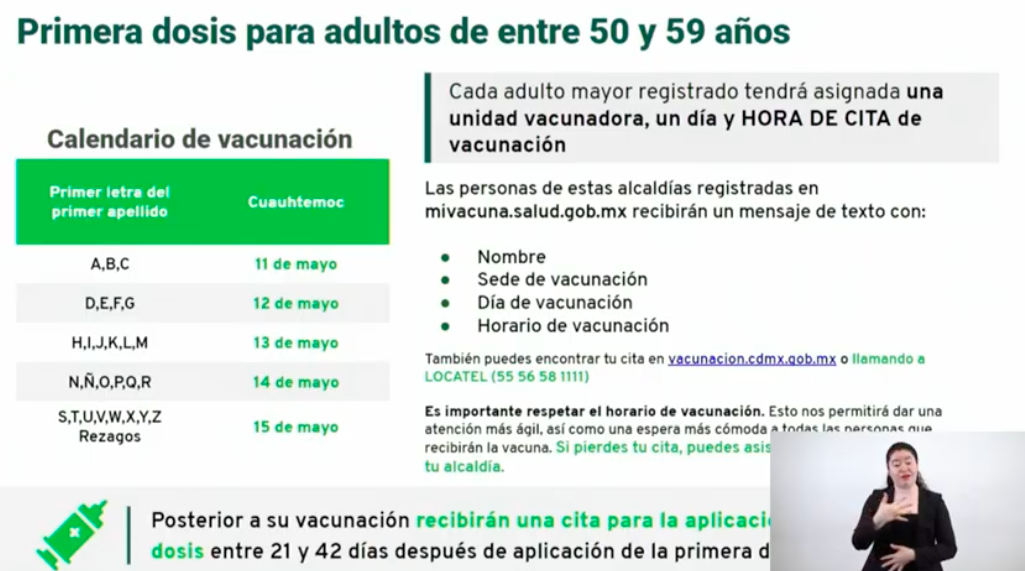 Este martes iniciará vacunación de adultos de 50 a 59 años en la alcaldía Cuauhtémoc - calendario-aplicacion-cuauhtemoc