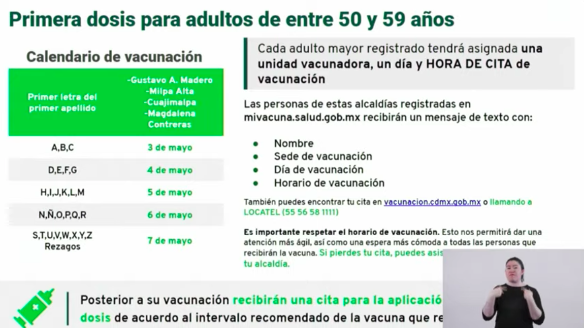 Iniciará en GAM, Magdalena Contreras, Cuajimalpa y Milpa Alta vacunación a adultos de 50 a 59 años - primera-dosis-50-a-59-anos