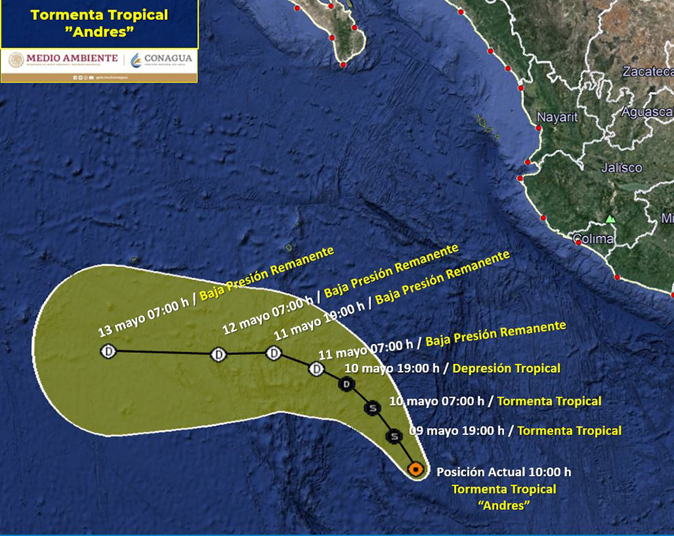 Se forma la tormenta tropical Andrés en el Pacífico; ocasionará lluvias en Michoacán, Colima y Jalisco - pronostico-de-avance-de-la-tormenta-tropical-andres