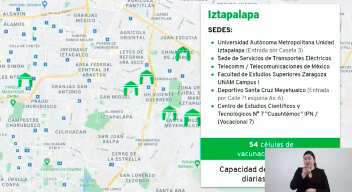 Iniciará vacunación de personas de 50 a 59 años en Iztapalapa, Iztacalco, Xochimilco y Tláhuac - sedes2