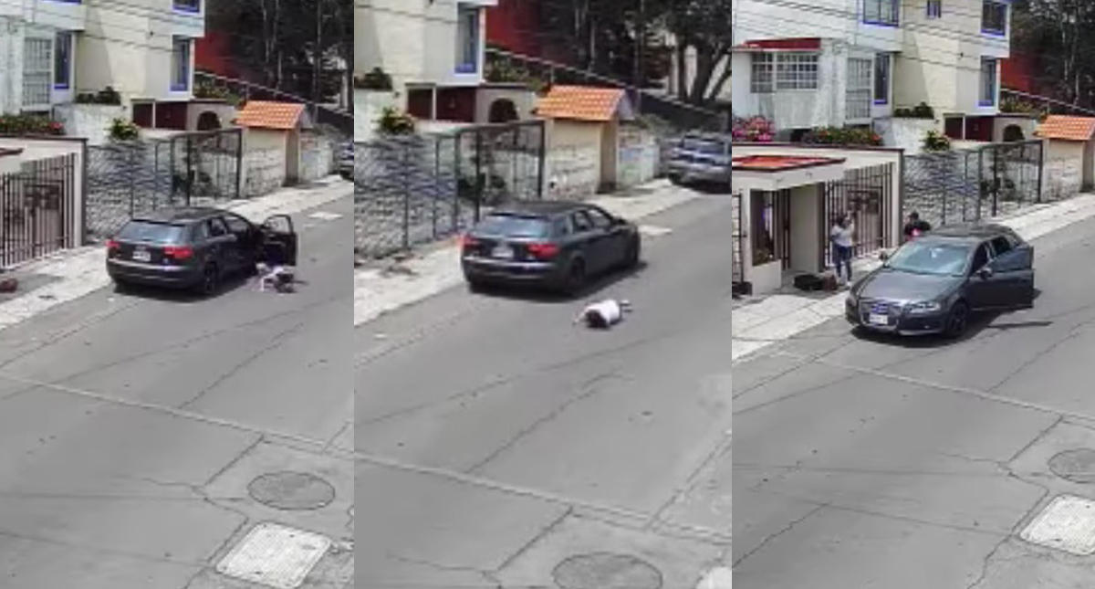 #Video Sujeto avienta de auto a su novia; minutos después regresa por ella