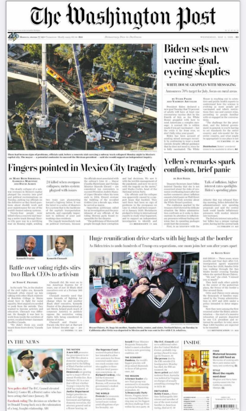 Así la tragedia del Metro en las primeras planas de los periódicos más importantes del mundo - the-washington-post-metro