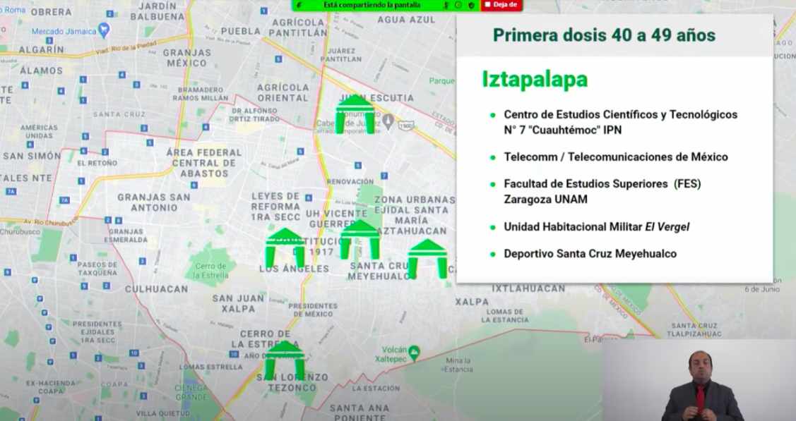 Iniciará vacunación de 40 a 49 años en Iztapalapa - sedes