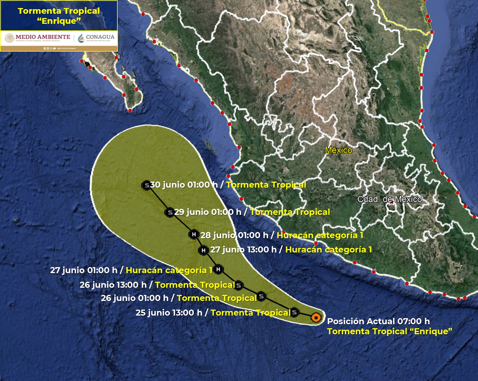 Tormenta tropical Enrique provocará lluvias en cuatro estados; podría volverse huracán - trayectoria-de-la-tormenta-tropical-enrique