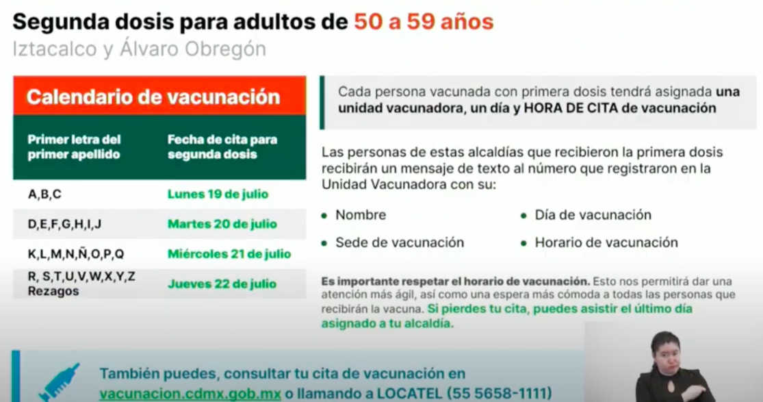 Estas serán las sedes de vacunación en Ciudad de México la próxima semana - calendario-segunda-dosis