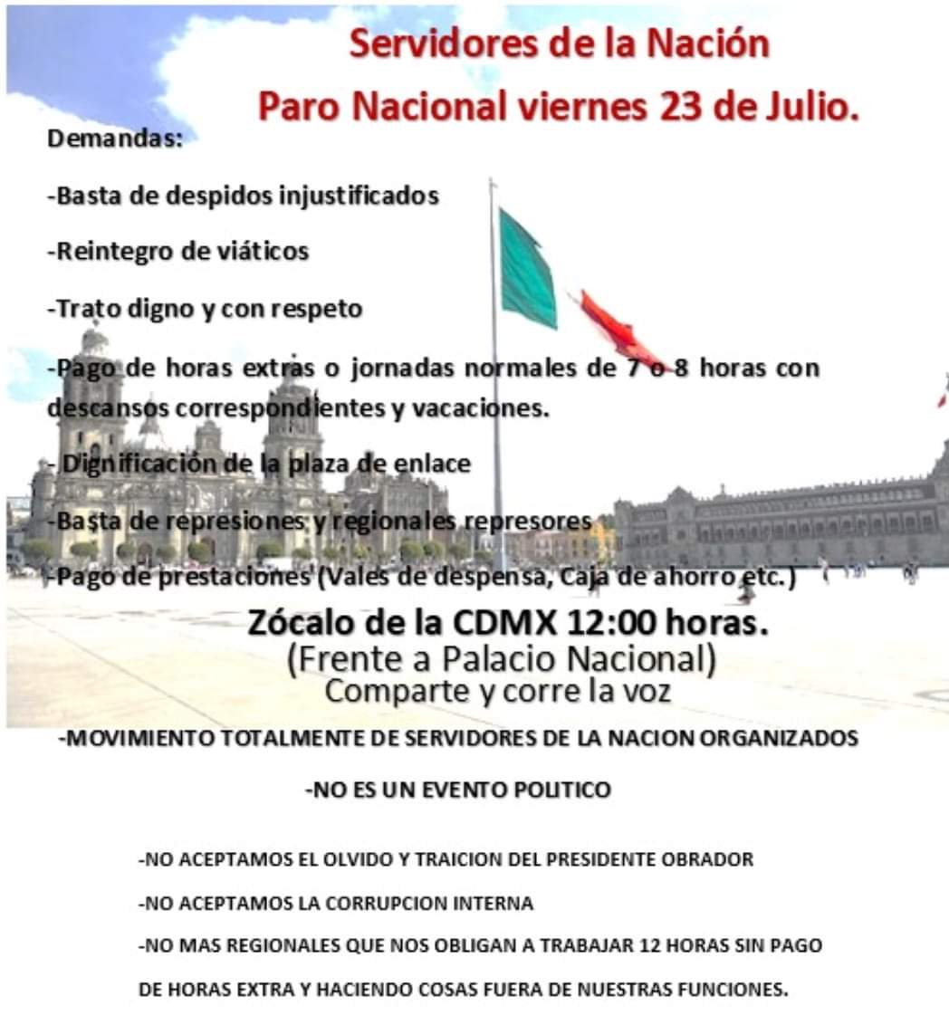 Servidores de la Nación protestan frente a Palacio Nacional; acusan corrupción interna - paro-nacional-de-servidores-de-la-nacion