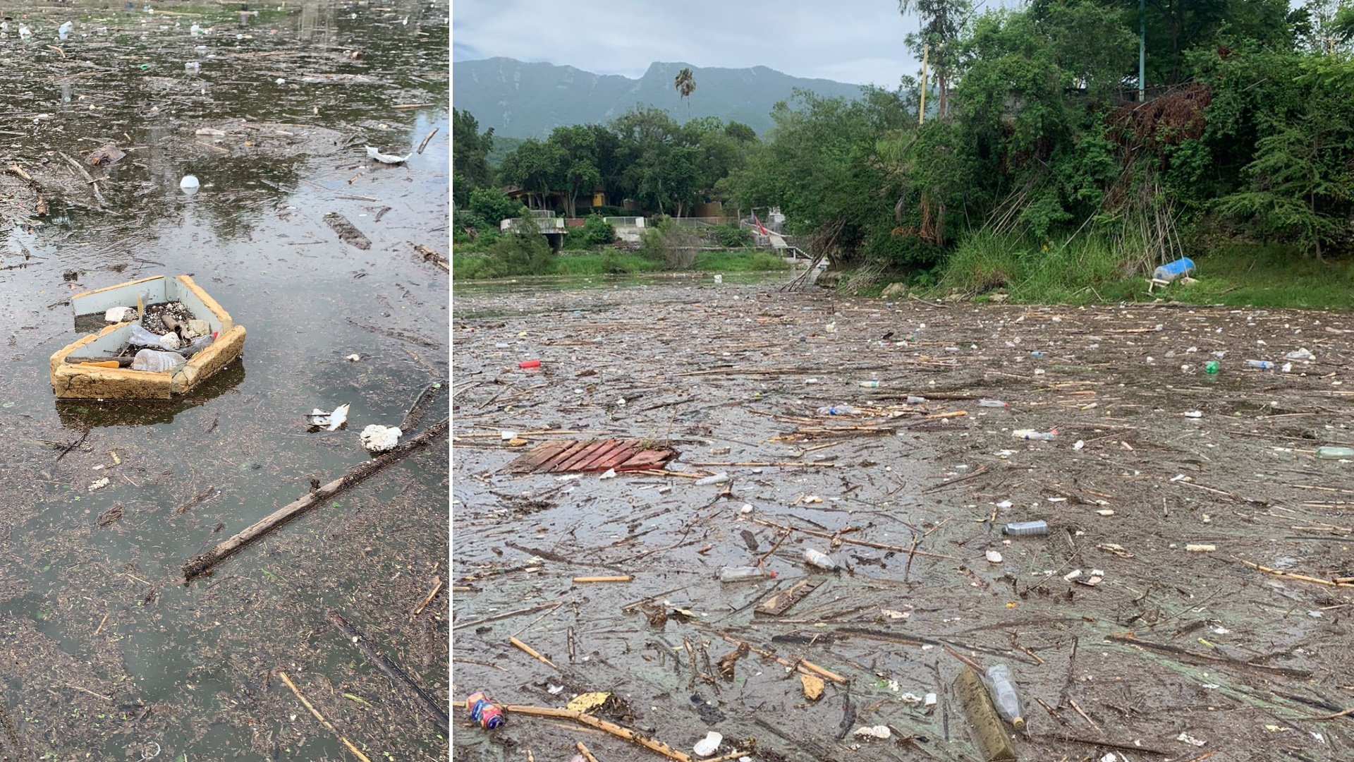 Presa de la Boca en Santiago, Nuevo León, completamente contaminada