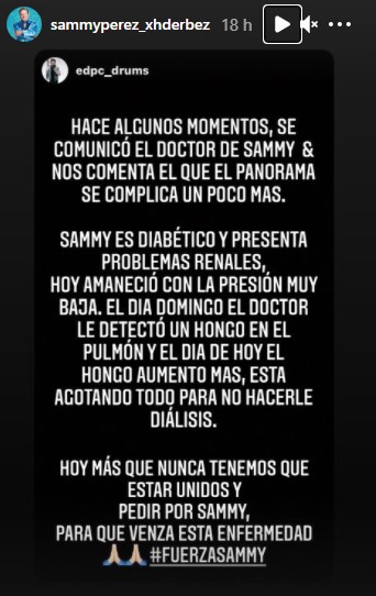Empeora salud de Sammy Pérez; tiene un hongo en el pulmón - reporte-medico-de-sammy-perez