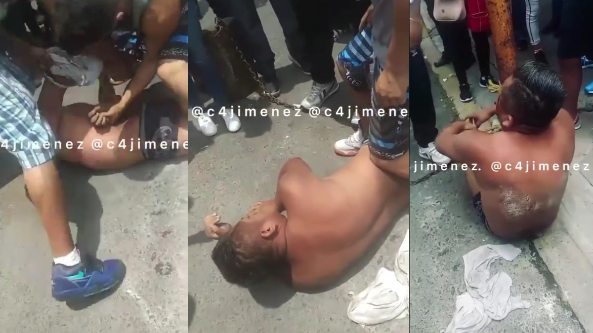 #Video Desnudan y golpean en Iztapalapa a presunto extorsionador