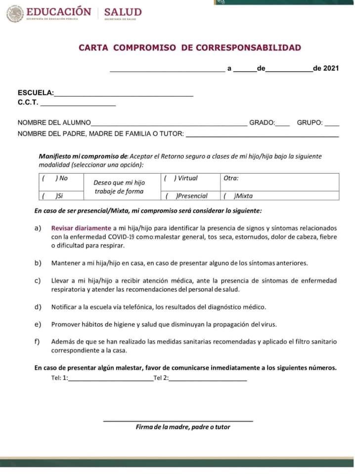 No es obligatoria la carta responsiva para regreso a clases, asegura AMLO - carta-compromiso-sep