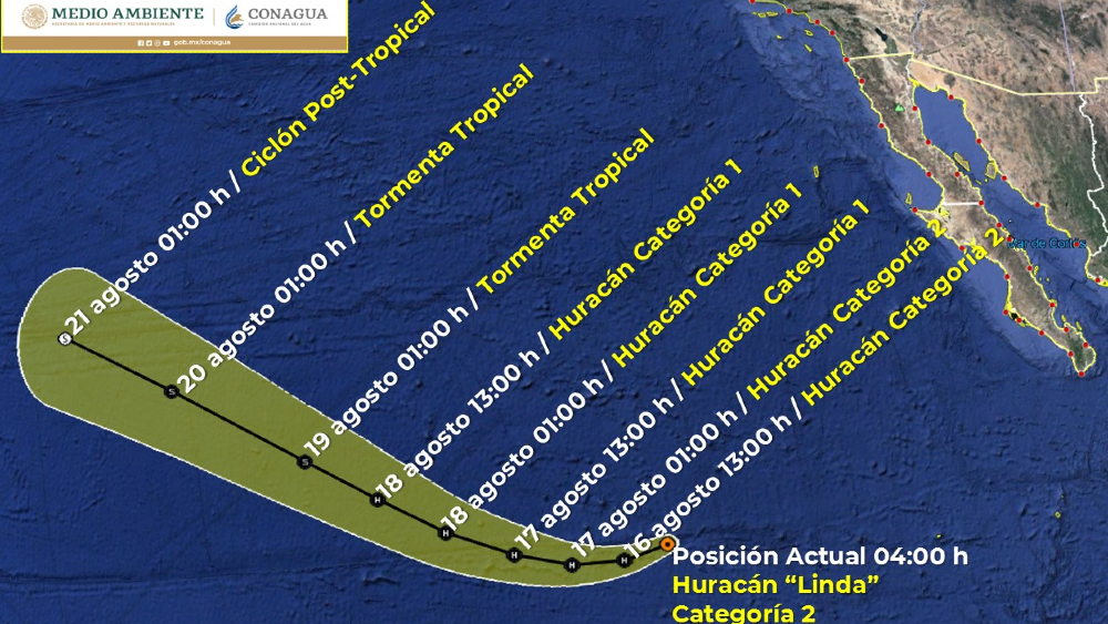 Huracán Linda, debilitado a categoría 2, ya no afecta al Pacífico mexicano