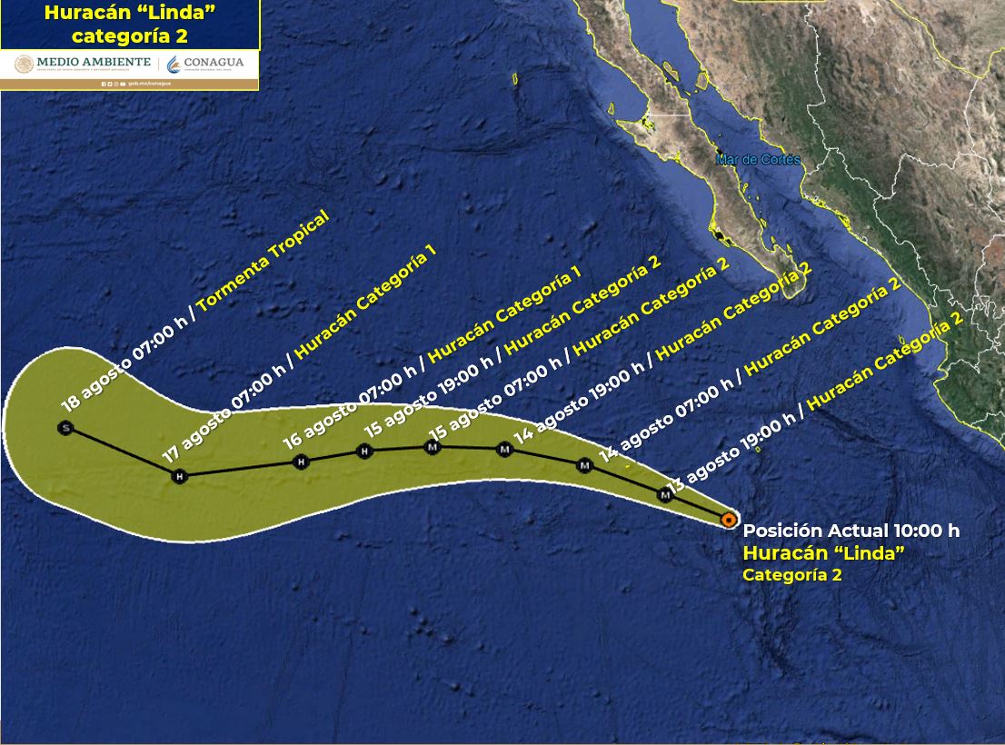 Huracán Linda se fortalece a Categoría 2 en el Pacífico mexicano - huracan-linda