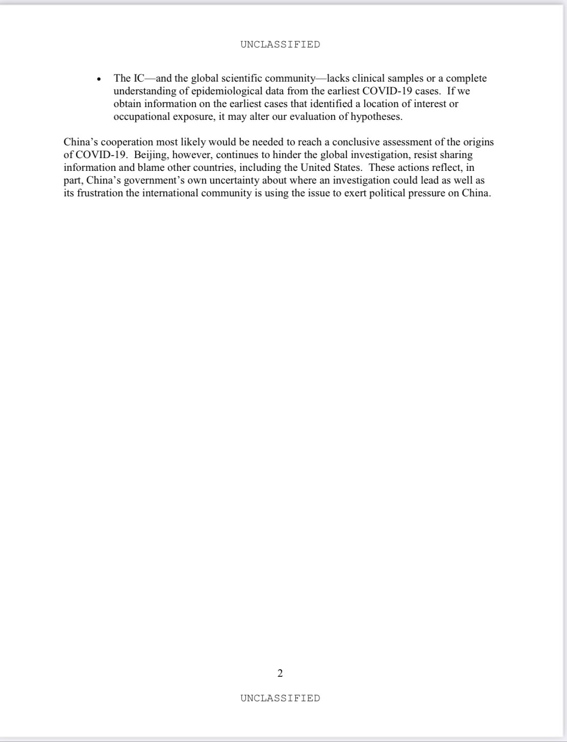 EE.UU. descarta que el COVID-19 fuera diseñado como un arma biológica - informe-covid-19-eu-2