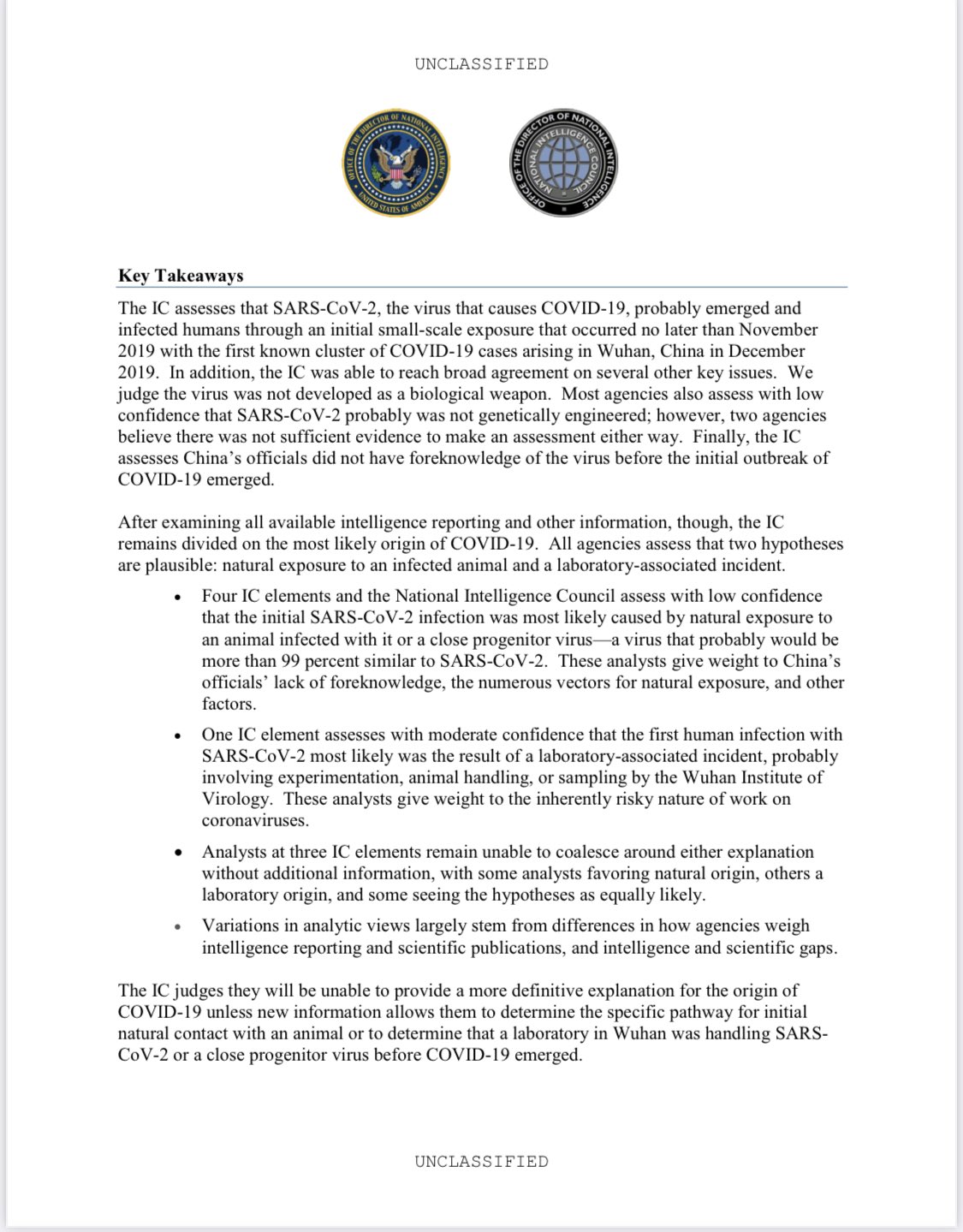 EE.UU. descarta que el COVID-19 fuera diseñado como un arma biológica - informe-covid-19-eu