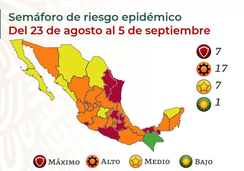 Siete estados en Semáforo Rojo por contagios de COVID-19; Chiapas, única entidad en Verde - semaforo
