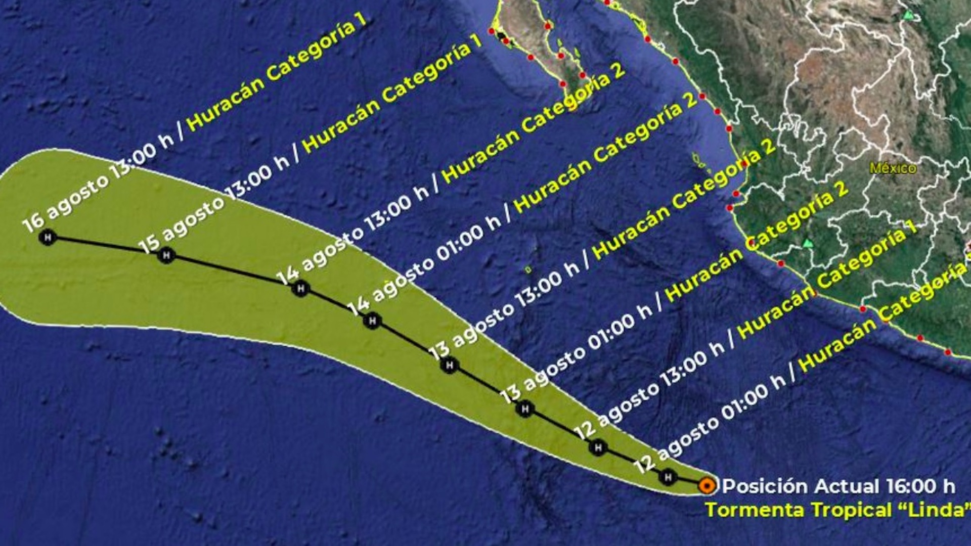 Tormenta tropical Linda se ubica frente a costas de Colima