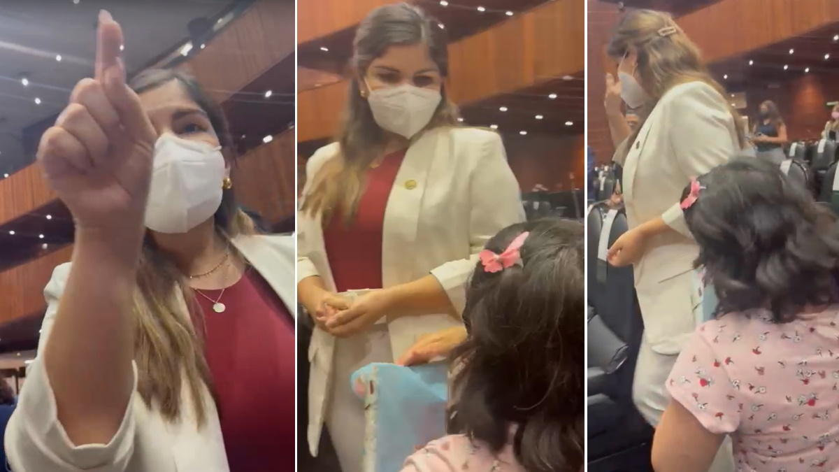 Diputada de Morena ignora a mujer que se hincó para pedir quimioterapias para su hijo