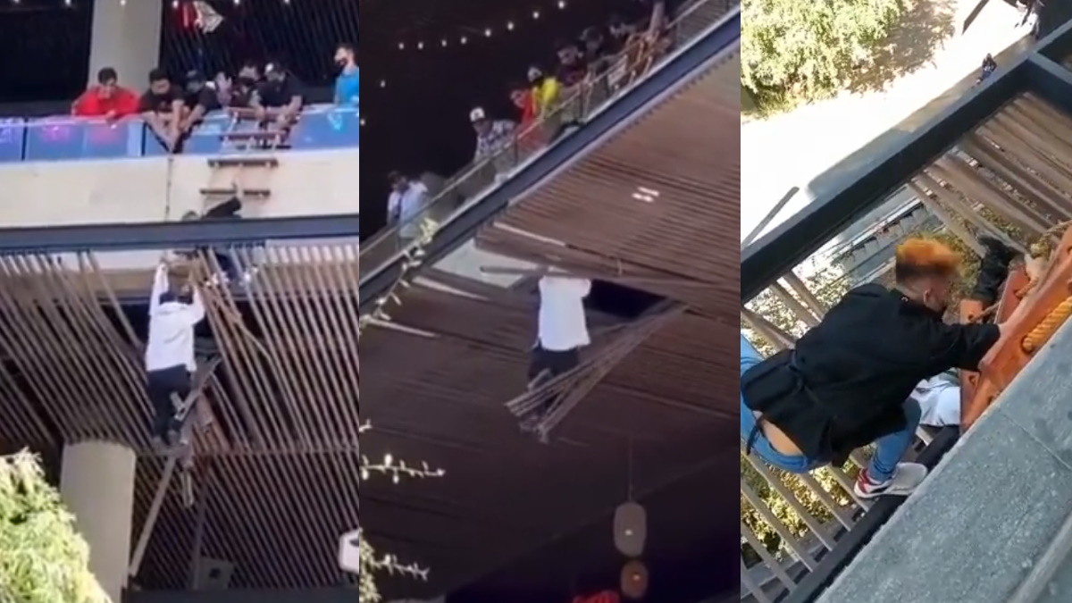 #Video Hombre cae de cornisa en plaza de Nuevo León