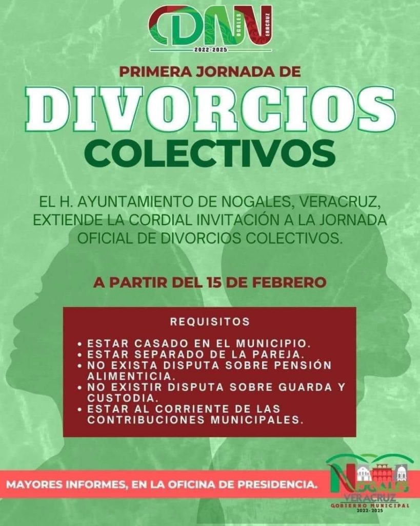Convocan a jornada masiva de divorcios en Nogales, Veracruz - diivorcios-colectivos-nogales-veracruz-819x1024