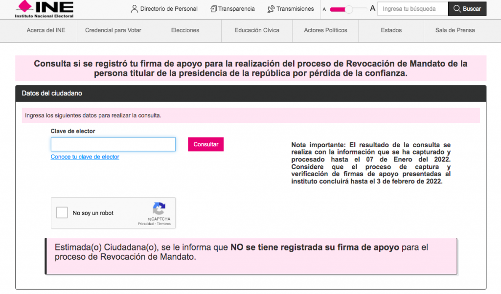 Así se puede consultar si su firma fue registrada para la consulta de Revocación de Mandato - revocacion-de-mandato-firmas-ine-1024x601