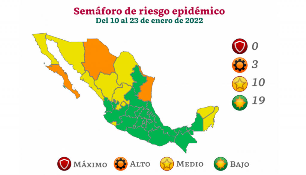 México con 19 entidades en Semáforo verde pese a repunte de casos - semaforo-10-al-23-enero-1024x587